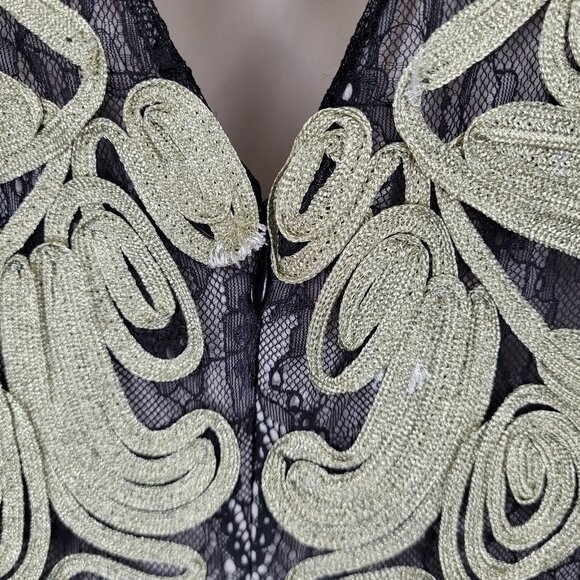 JS Collections Black Gold Overlay Lace Short Sleeve Lined Long Formal Dress 12 - Picture 6 of 14